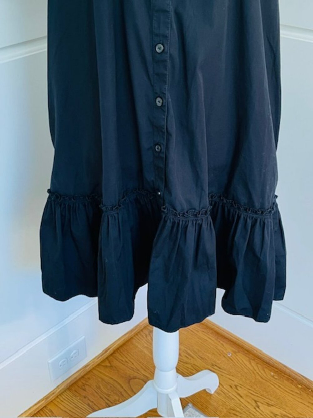 J.Crew Cotton Shirt Dress Black Ruffle Trim Button Front Midi Dress Medium - Picture 4 of 8